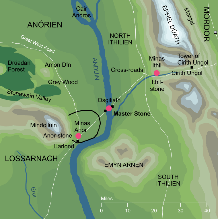 Map showing the location of the Master Stone of Osgiliath