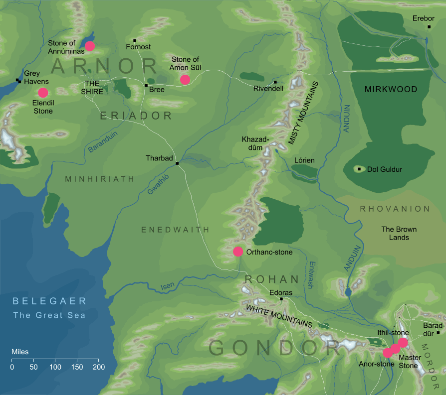 The original locations of the Stones of Seeing